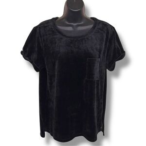 Medium Marc New York Black Velour Short Sleeve Top Stretch Casual Goth